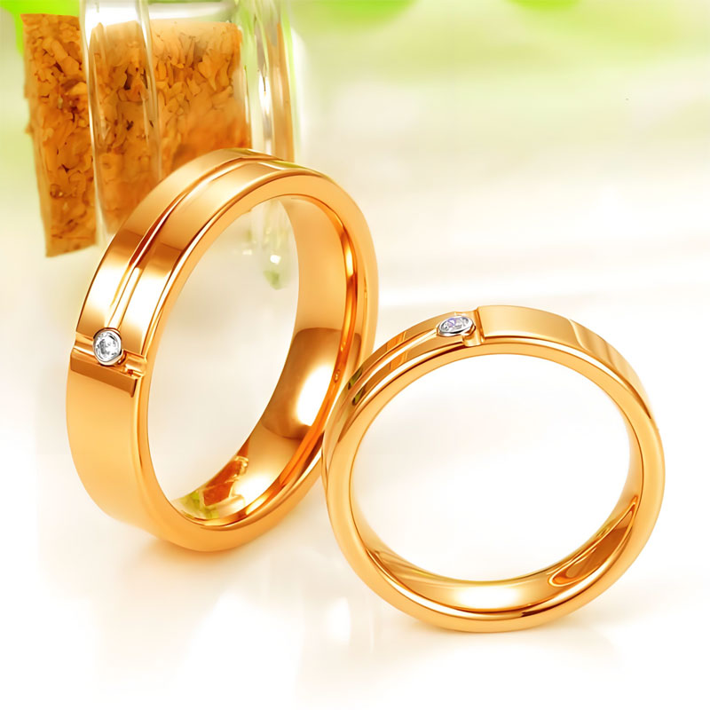 (image for) Womens Yellow Gold Tungsten Ring 4mm 5mm Wedding Band With Diamond and Grooves